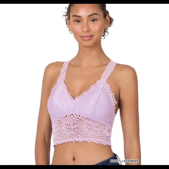 14 Zenana Outfitters Lilac Lavender Lace Bralette - Picture 1 of 3